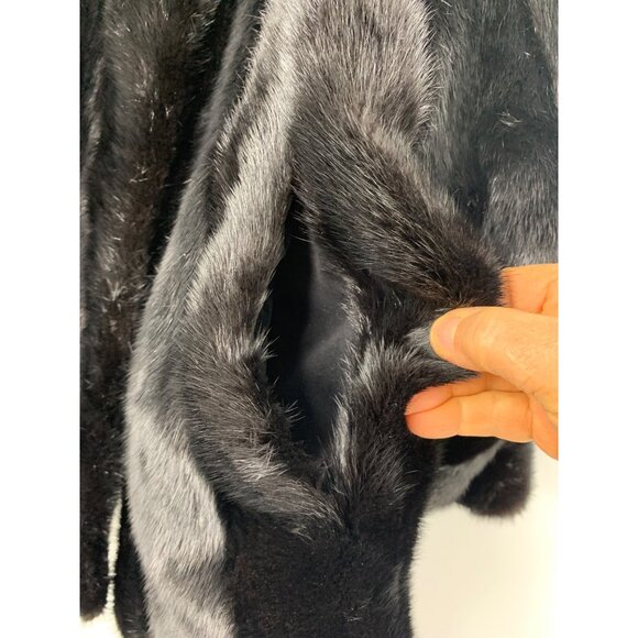 Vintage 80s Genuine Saga Mink Fur Coat M/L Black 3/4 Batwing Sleeve - Picture 8 of 16